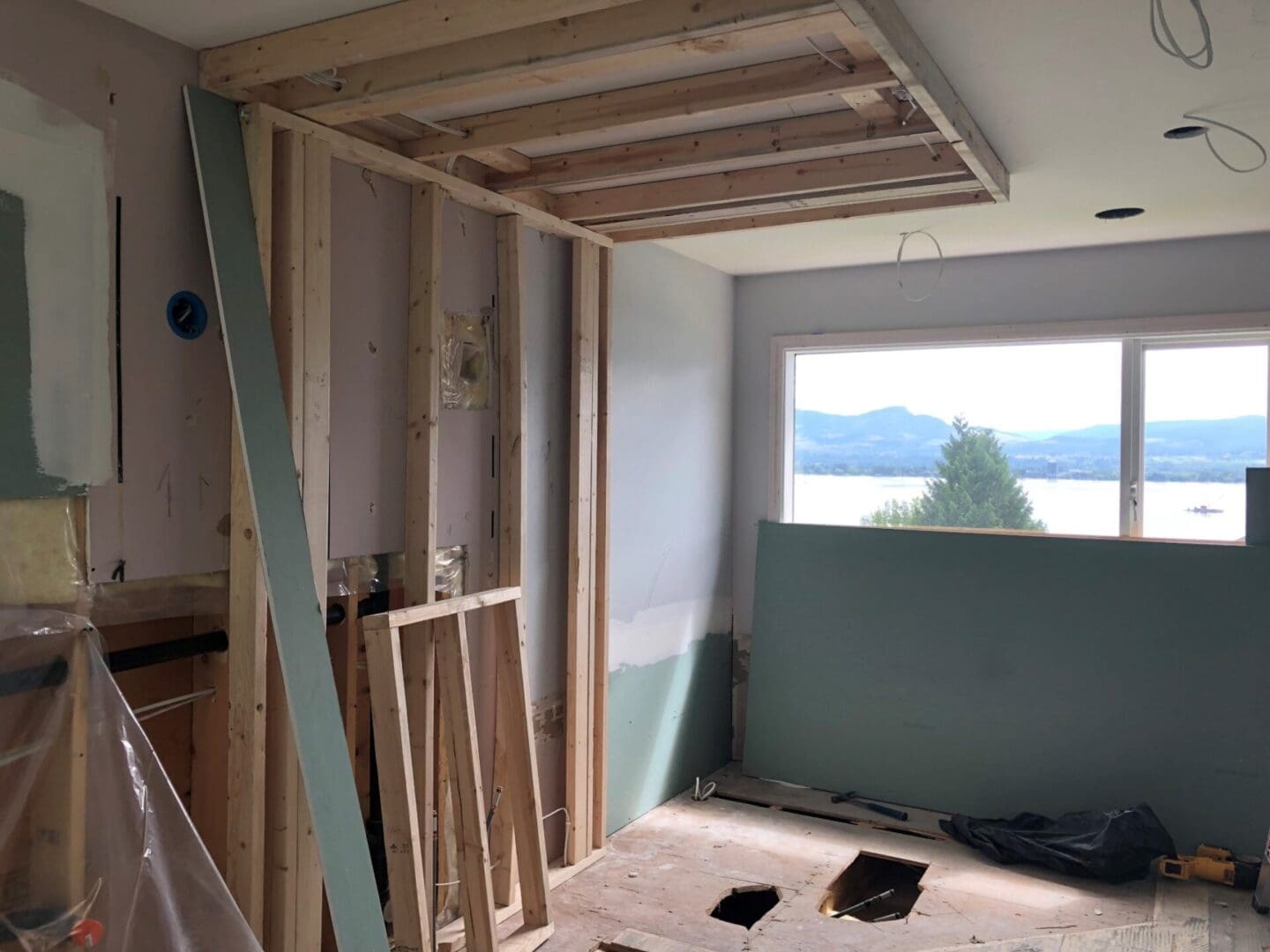 A room being built with wood and walls